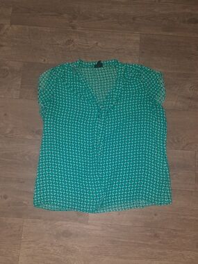Worthington Teal Geometric Cap-Sleeve Blouse